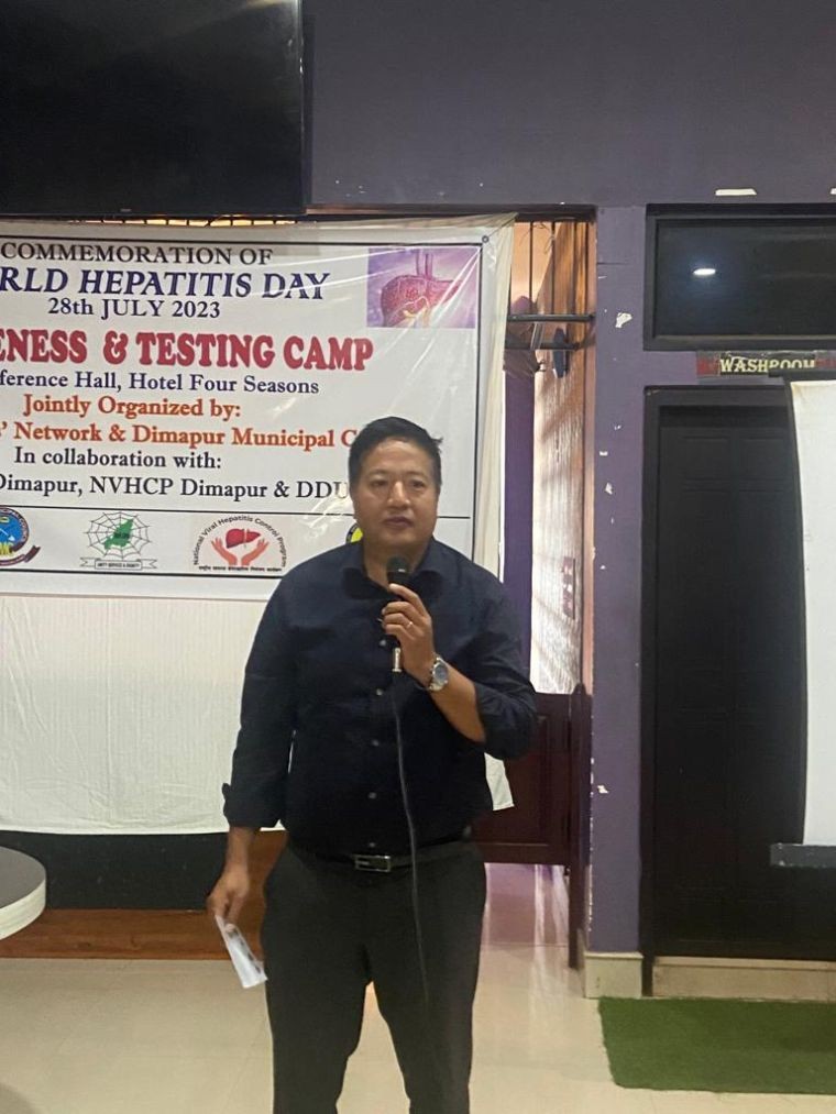 W Manpai Phom, DMC Administrator, Dimapur addressing the gathering during the World Hepatitis Day observation which was held at Conference Hall, Hotel Four Seasons, Dimapur on July 28. (Morung Photo)